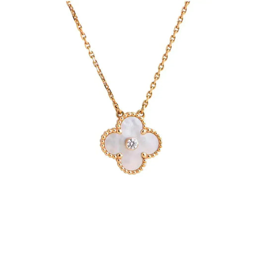 [Violet JW]CLOVER 15MM DIAMOND WHITE FRITILLARIA NECKLACE