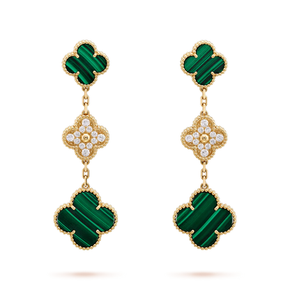 [Violet JW]CLOVER EARRINGS GOLD MALACHITE DIAMOND 3 MOTIF