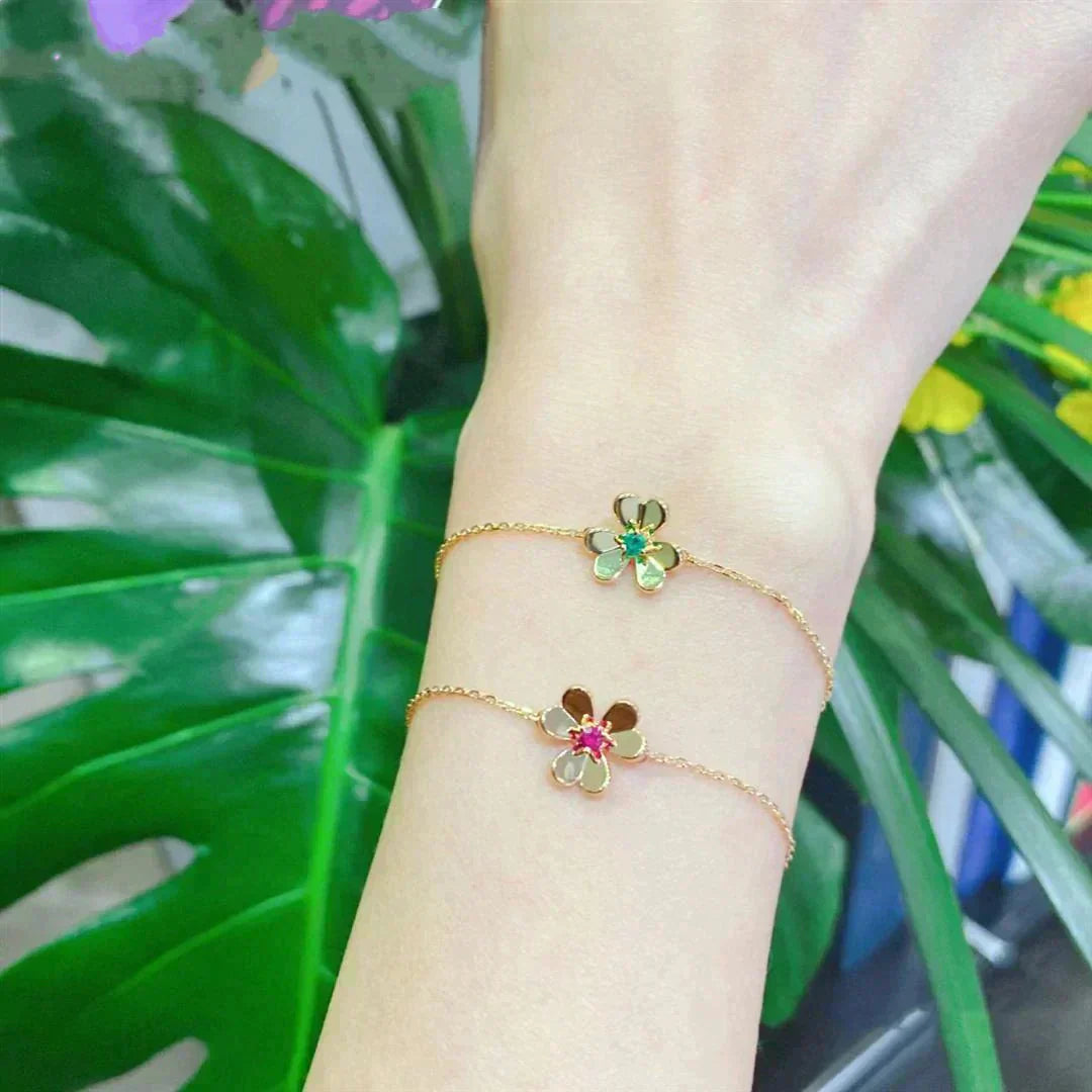 [Violet JW]FRIVOLE GOLD FLOWER PINK MALACHITE BRACELET