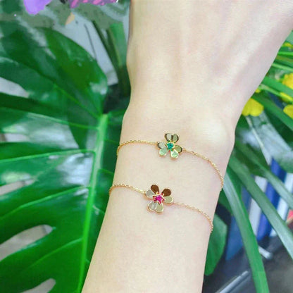 [Violet JW]FRIVOLE GOLD FLOWER PINK MALACHITE BRACELET
