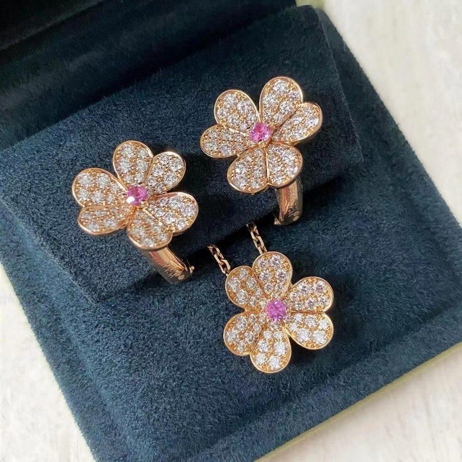 [Violet JW]FRIVOLE PINK GOLD FLOWER DIAMOND EARRINGS