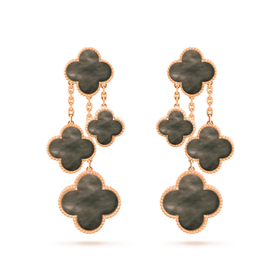 [Violet JW]CLOVER EARRINGS DARK MOP 4 MOTIFS ROSE GOLD