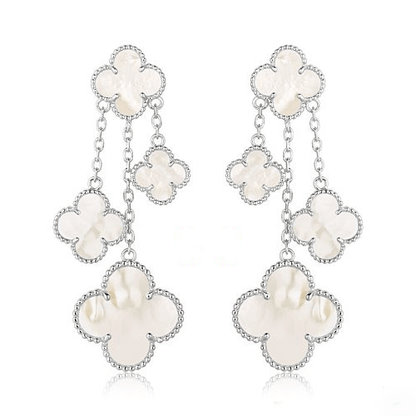 [Violet JW]CLOVER EARRINGS WHITE MOP 4 MOTIFS SILVER