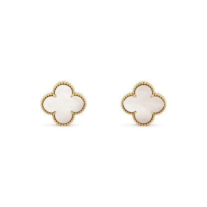 [Violet JW]CLOVER MEDIUM 1 MOTIFS  WHITE MOP STUD EARRINGS
