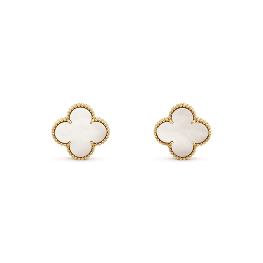 [Violet JW]CLOVER MEDIUM 1 MOTIFS  WHITE MOP STUD EARRINGS