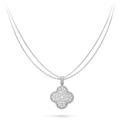 [Violet JW]CLOVER 25MM SILVER FULL DIAMOND BIG CLOVER NECKLACE