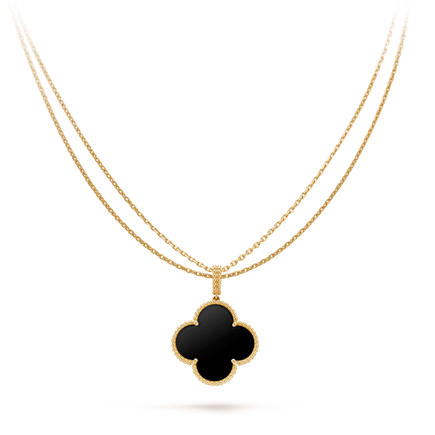 [Violet JW]CLOVER 25MM GOLD ONYX BIG CLOVER NECKLACE