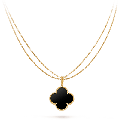 [Violet JW]CLOVER 25MM GOLD ONYX BIG CLOVER NECKLACE