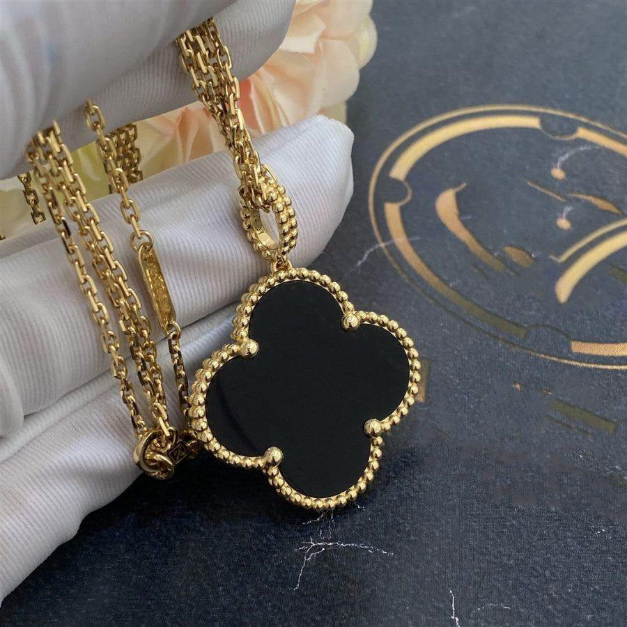 [Violet JW]CLOVER 25MM GOLD ONYX BIG CLOVER NECKLACE