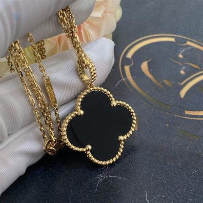 [Violet JW]CLOVER 25MM GOLD ONYX BIG CLOVER NECKLACE