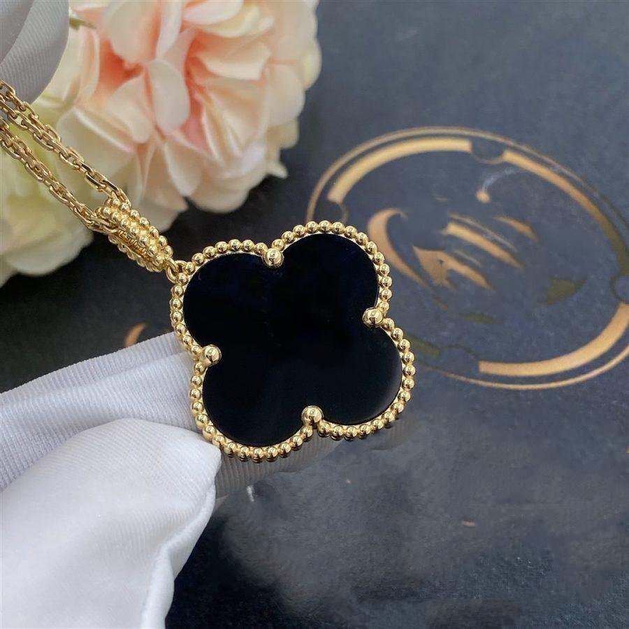 [Violet JW]CLOVER 25MM GOLD ONYX BIG CLOVER NECKLACE