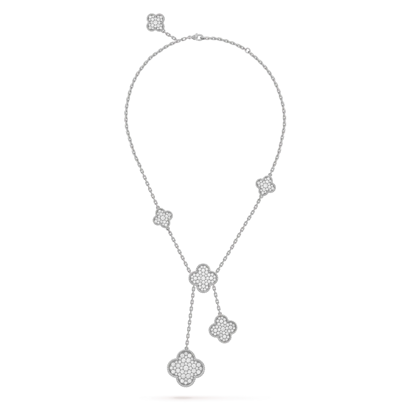 [Violet JW]CLOVER 5 MOTIFS SILVER DIAMONDS NECKLACE