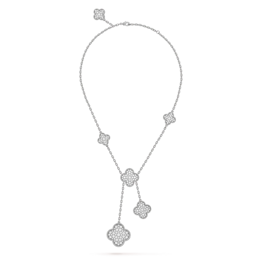 [Violet JW]CLOVER 5 MOTIFS SILVER DIAMONDS NECKLACE