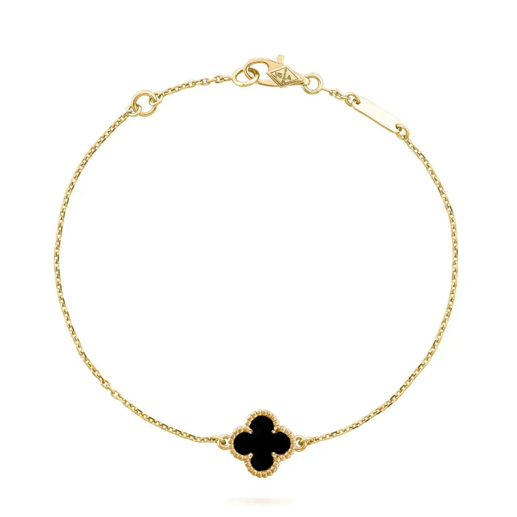 [Violet JW]CLOVER ONYX SINGLE FLOWER BRACELET