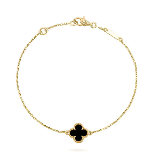 [Violet JW]CLOVER ONYX SINGLE FLOWER BRACELET