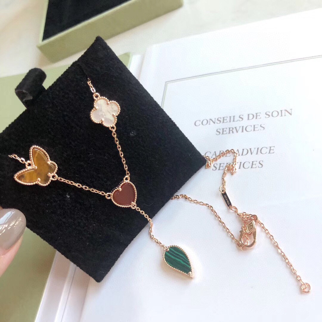 [Violet JW]LUCKY SPRING 4 MOTIFS ROSE GOLD NECKLACE
