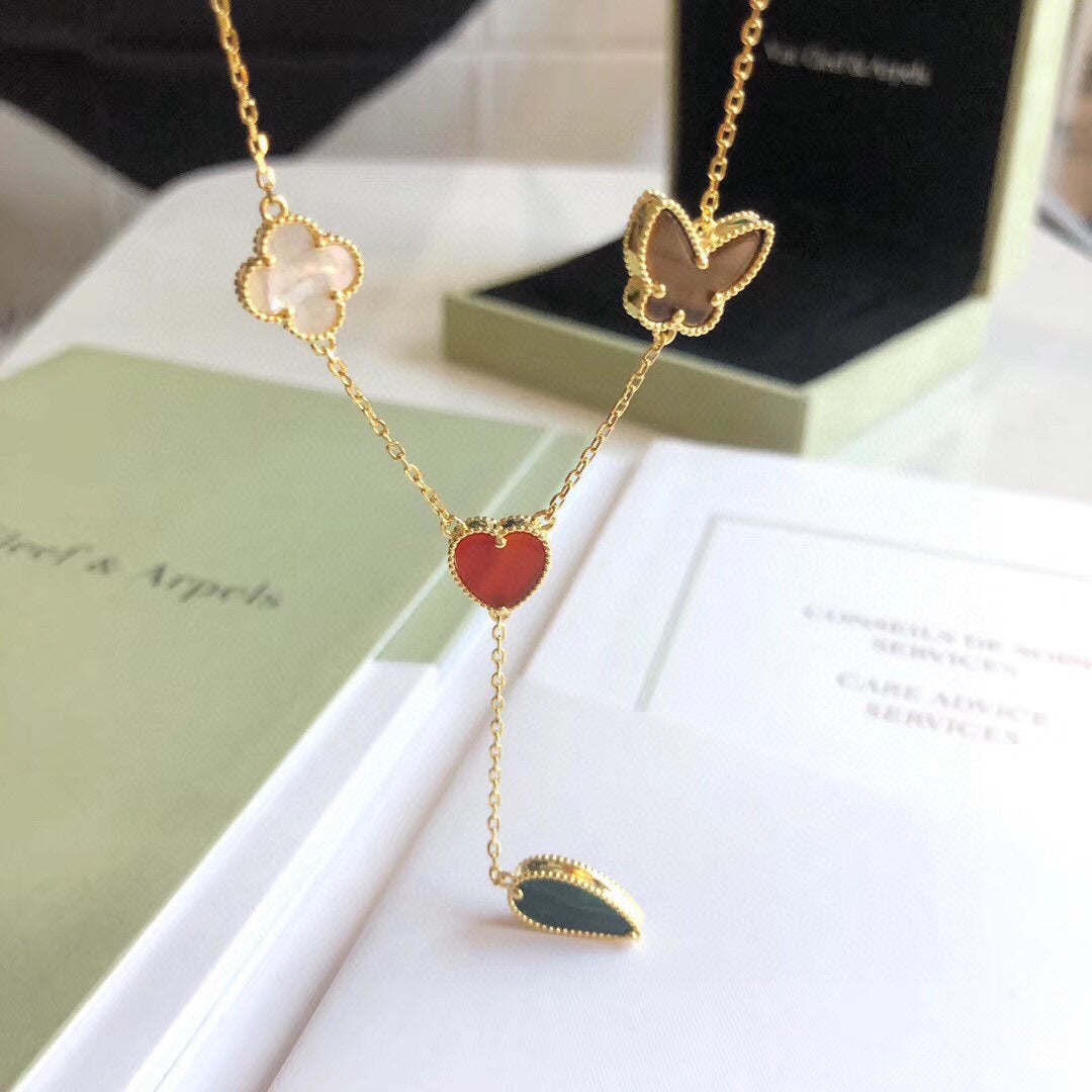 [Violet JW]LUCKY SPRING 4 MOTIFS ROSE GOLD NECKLACE