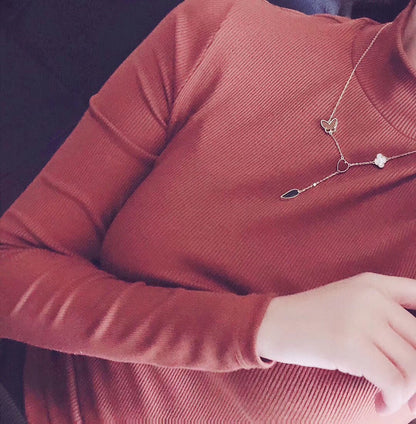 [Violet JW]LUCKY SPRING 4 MOTIFS ROSE GOLD NECKLACE