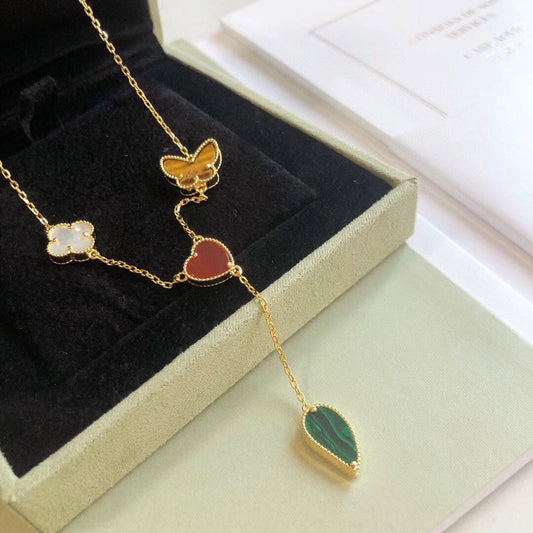 [Violet JW]LUCKY SPRING 4 MOTIFS ROSE GOLD NECKLACE