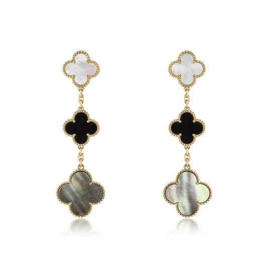 [Violet JW]CLOVER EARRINGS GOLD ONYX MOP 3 MOTIF