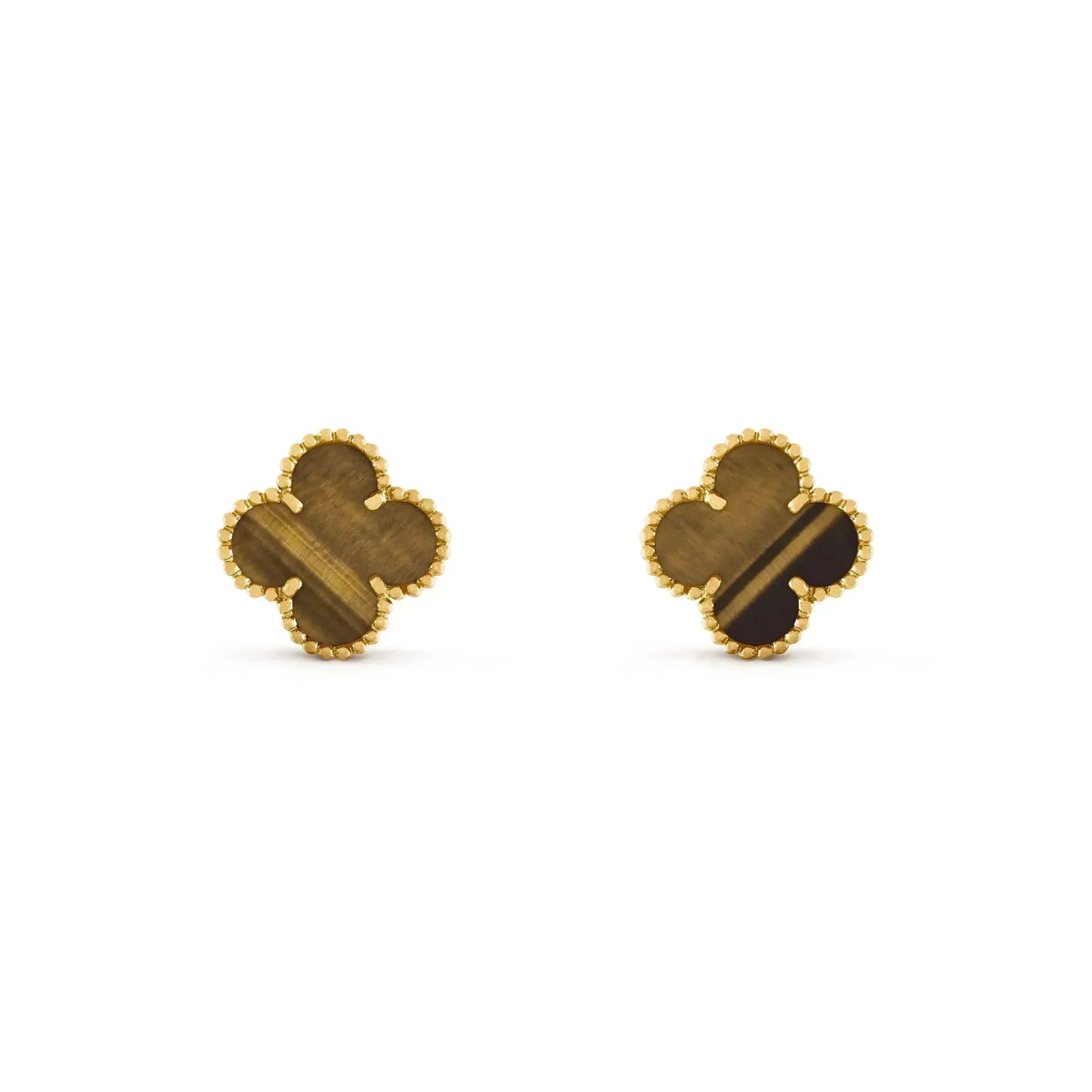 [Violet JW]CLOVER MEDIUM 1 MOTIFS TIGER EYE EARRINGS