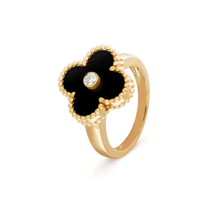 [Violet JW]CLOVER ONYX RING GOLD DIAMOND
