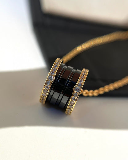 [Violet JW]ZERO 1 BLACK CERAMIC DIAMOND PINK GOLD NECKLACE